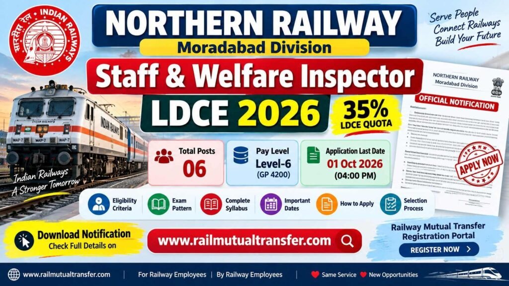 Northern Railway Staff Welfare Inspector LDCE 2026 Notification – 6 Posts