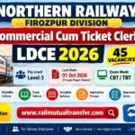 Northern Railway CCTC LDCE 2026: Firozpur 45 Posts