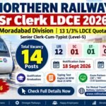 Railway Moradabad Division Sr.Clerk LDCE 2026 New Vacancy: 14 Posts.