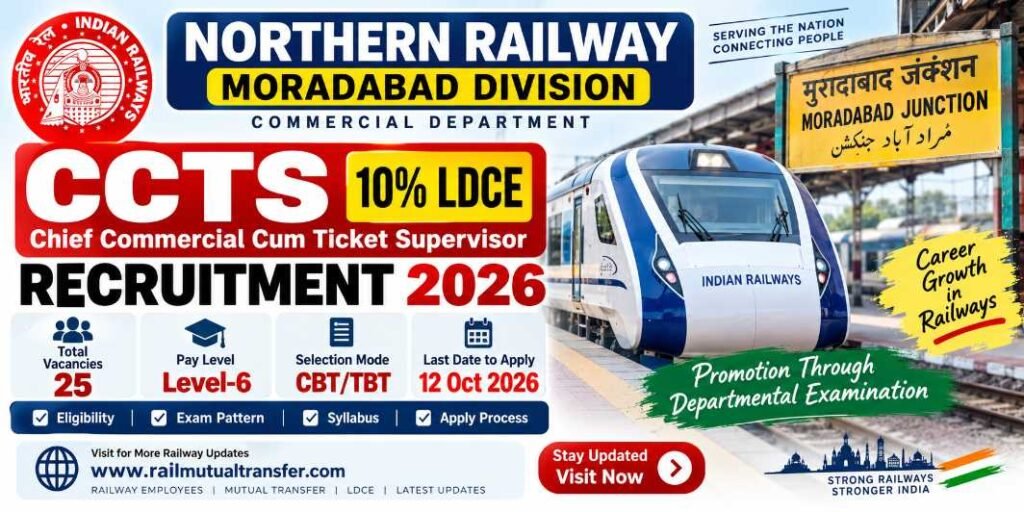 Northern Railway CCTS LDCE Recruitment 2026: 25 Posts | Moradabad Division 8 Northern Railway Moradabad Division CCTS LDCE Recruitment 2026